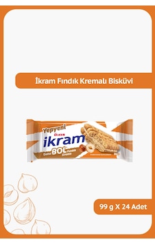İkram Fındık Kremalı Bisküvi - Daha Bol Fındık Krema - 99 Gram - 24 Adet İkram Fındık Kremalı Bisküvi - Daha Bol Fındık Krema - 99 Gram - 24 Adet