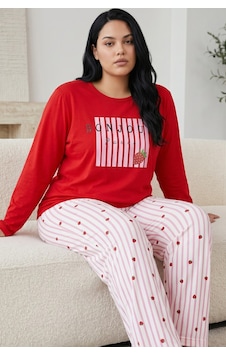 Siyah İnci Pamuklu Likralı Büyük Beden Battal Boy Örme Pijama Takım 26240906 Kırmızı Siyah İnci Pamuklu Likralı Büyük Beden Battal Boy Örme Pijama Takım 26240906 Kırmızı