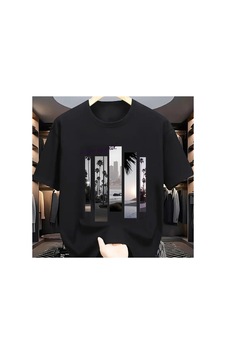 Caddemia Yaz Moda Rahat Spor Gevşek Moda Desen Baskılı Yuvarlak Boyun Kısa Kollu Tişö Siyah 2XL Caddemia Yaz Moda Rahat Spor Gevşek Moda Desen Baskılı Yuvarlak Boyun Kısa Kollu Tişö Siyah 2XL