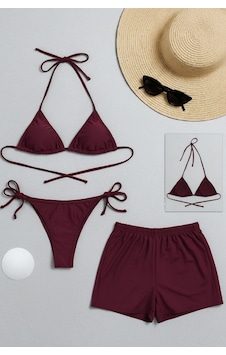 Intive Lingerie Kadın 3'lü Set Bordo Şortlu Ve Yandan Bağlamalı Bikini Mayo Takım Intive Lingerie Kadın 3'lü Set Bordo Şortlu Ve Yandan Bağlamalı Bikini Mayo Takım