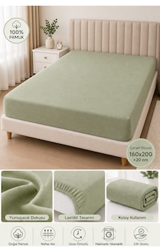 Barley Ogi Pamuklu Lastikli Çarşaf Çift Kişilik 160x200 + 20 Cm Yeşil Barley Ogi Pamuklu Lastikli Çarşaf Çift Kişilik 160x200 + 20 Cm Yeşil