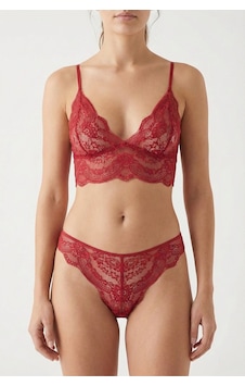 Laperissa Bordo Dantel Detaylı İp Askılı Kapsız Bralet İç Giyim Seti Laperissa Bordo Dantel Detaylı İp Askılı Kapsız Bralet İç Giyim Seti