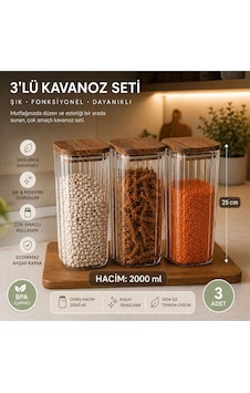3 Adet Cam 2000 Ml 2 Litre Mega Boy Akasya Vakumlu Kapak Erzak Kavanozu Saklama Kabı Kahverengi 3 Adet Cam 2000 Ml 2 Litre Mega Boy Akasya Vakumlu Kapak Erzak Kavanozu Saklama Kabı Kahverengi
