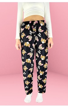 Farya Home Dreamy Soft Kadife Dokulu Desenli Süet Pijama Altı Pantolon Siyah