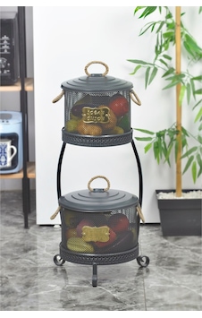Metal Ferforje Standlı Yeni Model Delikli Patates Soğanlık Gri Metal Ferforje Standlı Yeni Model Delikli Patates Soğanlık Gri