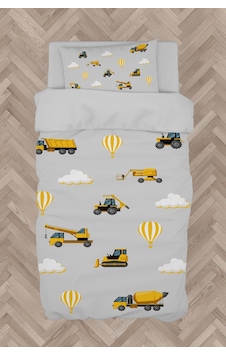 Mekta Home Bebek Ve Çocuk Odası İş Makinalı Gri Yol Desenli Nevresim Takımı