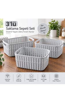 Selka Home Küçük Boy 3 Lü Örgü Desenli Saklama Sepeti Gri Selka Home Küçük Boy 3 Lü Örgü Desenli Saklama Sepeti Gri