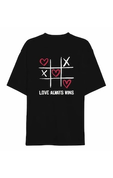 De'charme 14 Şubat Sevgililer Günü Love Always Wins Baskılı Oversize Bisiklet Yaka T-shirt - Siyah De'charme 14 Şubat Sevgililer Günü Love Always Wins Baskılı Oversize Bisiklet Yaka T-shirt - Siyah