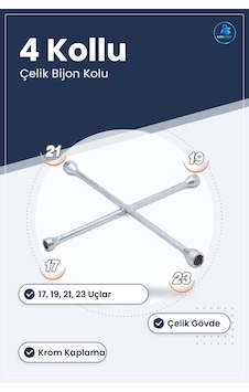 Krom Kaplı 4 Kollu Bijon Kolu Çelik Oto Lastik Tekerlek Anahtarı