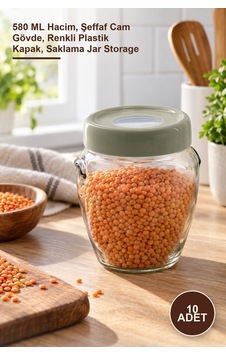 10 Adet Cam Kavanoz 580 Ml Hacim, Şeffaf Cam Gövde, Renkli Plastik Kapak, Saklama Jar Storage Açık 10 Adet Cam Kavanoz 580 Ml Hacim, Şeffaf Cam Gövde, Renkli Plastik Kapak, Saklama Jar Storage Açık