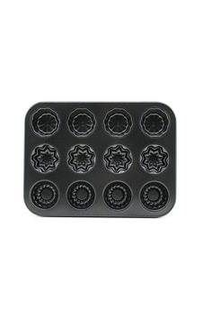 12 Gözlü Metal - Siyah Şekilli Muffin - Kek Kalıp 5468 Çok Renkli
