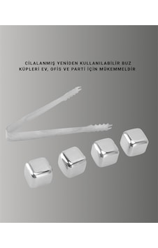 Yeniden Kullanılabilir 304 Çelik Metal Buz Küpleri 4'lü Set Ahşap - Şeffaf Yeniden Kullanılabilir 304 Çelik Metal Buz Küpleri 4'lü Set Ahşap - Şeffaf