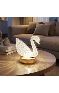 Go İthalat Kuğu Model Kristal Led Masa Lambası Dokunmatik, 3 Renk Işık Modlu, Şarjlı Mini Dekorati Altın