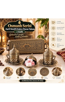 Osmanlı Motifli Türk Kahve Takımı Tepsili Metal Bakır 2'li Osmanlı Motifli Türk Kahve Takımı Tepsili Metal Bakır 2'li