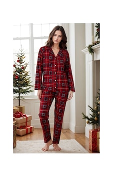 Burcumay Kadın Ekose Desenli Kışlık Düğmeli Süet Yeni Yıl Temalı Yılbaşı Pijama Takımı Bordo Burcumay Kadın Ekose Desenli Kışlık Düğmeli Süet Yeni Yıl Temalı Yılbaşı Pijama Takımı Bordo