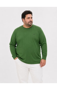 Büyük Beden Pamuklu Rahat Kalıp Günlük Kullanım Bisiklet Yaka Erkek Sweatshirt Yeşil