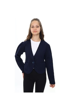 Toontoy Kız Çocuk V Yaka Blazer Kapama Cepli Düşük Omuz Örme Okul Hırkası - 2 İplik Lacivert