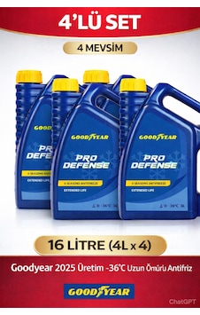 2025 Üretim Goodyear Mavi Pro Defense Antifriz 4x4 16l -36 C 4 Mevsim Dörtlü Set Mavi 2025 Üretim Goodyear Mavi Pro Defense Antifriz 4x4 16l -36 C 4 Mevsim Dörtlü Set Mavi