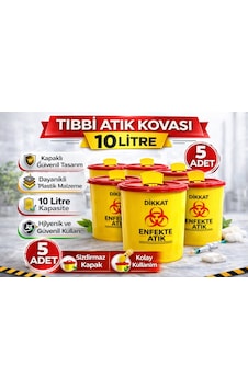 Tıbbi Atık Kovası 10 Litre 5 Adet Kapaklı Tıbbi Atık Kutusu Enfekte Atık Kovası Seti Siyah Tıbbi Atık Kovası 10 Litre 5 Adet Kapaklı Tıbbi Atık Kutusu Enfekte Atık Kovası Seti Siyah