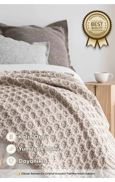 Home Kalın Örgü Battaniye Sofa & Yatak Üstü Dekoratif Battaniye 130cm X 170cm Bej Bej3 Bej3
