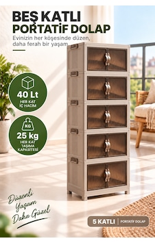 5 Katlı Portatif Organizer Dolap 200 Lt Bej 5 Katlı Portatif Organizer Dolap 200 Lt Bej