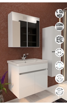 Tokyo 65 Cm Havlu Dolaplı Aynalı Banyo Dolabı Takımı Seramik Lavabolu Mdf Gövde Beyaz Tokyo 65 Cm Havlu Dolaplı Aynalı Banyo Dolabı Takımı Seramik Lavabolu Mdf Gövde Beyaz