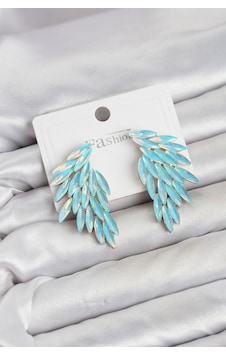 Buz Mavisi Renk Kristal Taşlı Kanat Küpe Altın - Çok Renkli Buz Mavisi Renk Kristal Taşlı Kanat Küpe Altın - Çok Renkli