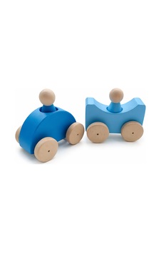 Moccotoys Montessori Renkli Ahşap Arabalar Mavi-bebek Mavi
