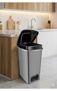 40 L Pedallı Gri/siyah İç Kovalı Slim Çöp Kovası - Mutfak Ve Banyo Uygun Gri - 836816396 Gri