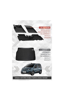 Sahler Citroen Berlingo 2019+ Uyumlu 4.5d Premium Havuzlu Oto Paspas Ve Liner Marka 3d Bagaj Havuzu