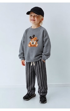 Monila Erkek Çocuk Antrasit Ayıcık Baskılı Sweatshirt Ve Çizgili Eşofman Alt Üst Takım Monila Erkek Çocuk Antrasit Ayıcık Baskılı Sweatshirt Ve Çizgili Eşofman Alt Üst Takım