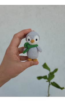 Amigurumi Penguen Anahtarlık Açık Gri Amigurumi Penguen Anahtarlık Açık Gri