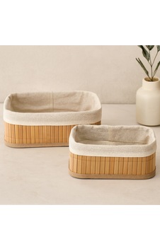 Bambu Kenarlı Organizer Sepet 2'li 19x27x10 & 15x24x8 Cm Çr