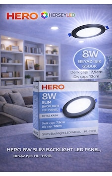 Hero 8w Beyaz Işık - Siyah Kasa Backlıght Led Panel Beyaz Işık Hl-3151b Beyaz Hero 8w Beyaz Işık - Siyah Kasa Backlıght Led Panel Beyaz Işık Hl-3151b Beyaz