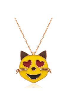 Gümüş Kalp Gözlü Kedi Emoji Bayan Kolye Gümüş Gümüş Kalp Gözlü Kedi Emoji Bayan Kolye Gümüş