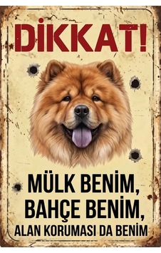 Dikkat Köpek Var - Çin Aslanı Chow Chow Tasarımlı Dikkat Köpek Var Levhası - "mülk Benim" Vintage Tabela Çok Renkli