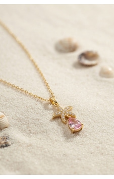 316l Çelik Zincir Gold Renk Yıldız Model Pembe Damla Taş Model Kolye Metalik 316l Çelik Zincir Gold Renk Yıldız Model Pembe Damla Taş Model Kolye Metalik