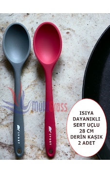 Sert Uçlu Isıya Dayanıklı Silikon 28 Cm Kaşık Gri-fuşya