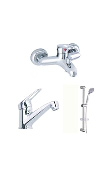 Erce Mix Sabit Lavabo ve Banyo Bataryası sürgülü Duş Takımı Krom Erce Mix Sabit Lavabo ve Banyo Bataryası sürgülü Duş Takımı Krom