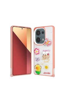 Zore Poco M6 Pro 4g Kılıf Parlayan Simli Kabartma Figürlü Omsy Cevze Kapak - Pembe