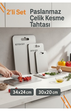 2 'li Set Paslanmaz Çelik Kesme Özel Yapım Yüzey Üst Düzey Kalite Gri