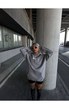 Velmora Fashion Kadın Kapüşonlu Kanguru Cepli Sweatshirt 3 İplik Pamuklu Baskılı Hoodie - Gri Velmora Fashion Kadın Kapüşonlu Kanguru Cepli Sweatshirt 3 İplik Pamuklu Baskılı Hoodie - Gri
