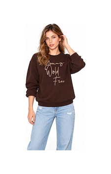 Mevese Kadın Parlak Taş Baskılı Salaş Kesim Üç İplik Sweatshirt - Acı Kahve Kahverengi Mevese Kadın Parlak Taş Baskılı Salaş Kesim Üç İplik Sweatshirt - Acı Kahve Kahverengi