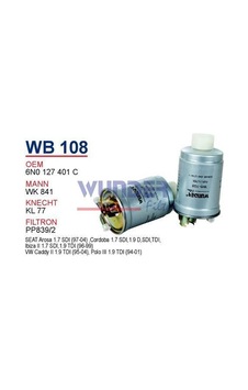 WUNDER WB108 Mazot Filtresi Volkswagen Caddy II 1.9(95-04)-Polo III 1.9TDI WUNDER WB108 Mazot Filtresi Volkswagen Caddy II 1.9(95-04)-Polo III 1.9TDI