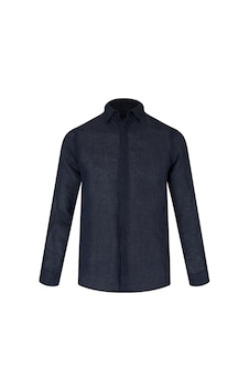 Hatemoğlu Lacivert Comfort Fit Gizli Düğmeli Yaka Keten Gömlek Hatemoğlu Lacivert Comfort Fit Gizli Düğmeli Yaka Keten Gömlek