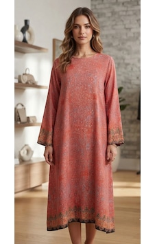 Stormwear Kadın Etnik Desenli Uzun Kollu Midi Elbise Pembe