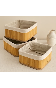 3'lü Kare Organizer Sepet Seti - Bambu Kenarlı Ahşap Taban Bez Astarlı 17x17 / 21x21 / 26x26 Cm Renkli 3'lü Kare Organizer Sepet Seti - Bambu Kenarlı Ahşap Taban Bez Astarlı 17x17 / 21x21 / 26x26 Cm Renkli