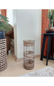 Egindra Trendev Metal Tel Hasır Örgülü Özel Tasarım Pampas Vazosu 40 Cm Üç Örgü