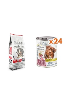 Patilife Kuru Köpek Maması 26 Prt 15 Kg + Kuzu Etli Konserve Mama 24 Adet