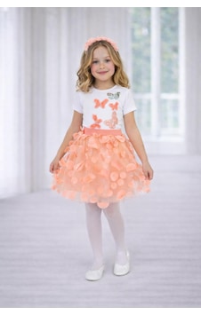 Dıgıl Kids Kız Çocuk Kelebek Desenli T-shirt Etek Takım Somon Dıgıl Kids Kız Çocuk Kelebek Desenli T-shirt Etek Takım Somon